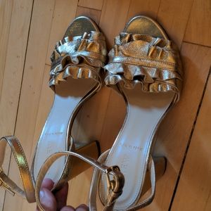 JCrew women's gold metallic ruffle sandals, sz 6